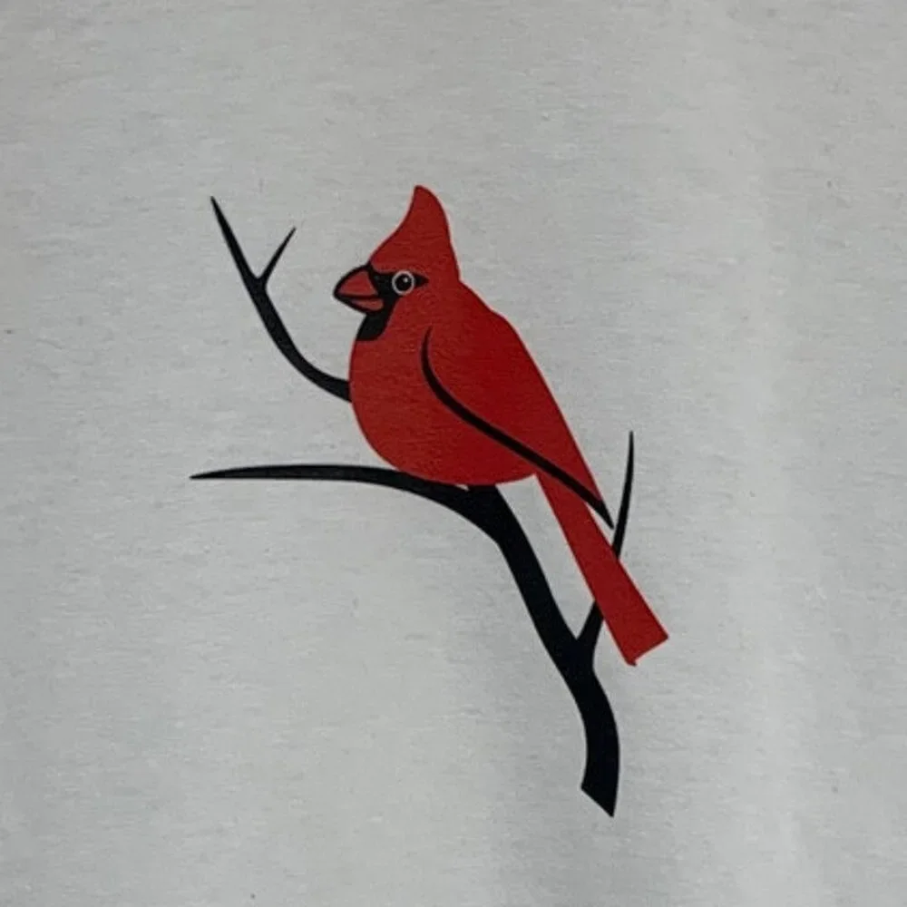 NWT New Hand Printed Girls Large Red Cardinal Bird White Long Sleeve Tee Shirt